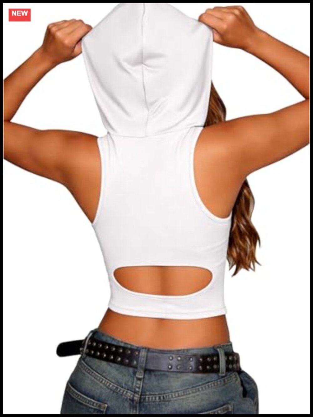 Sleeveless Hoodie Cut Out Back Crop Tank Top Rave Festival Summer Top